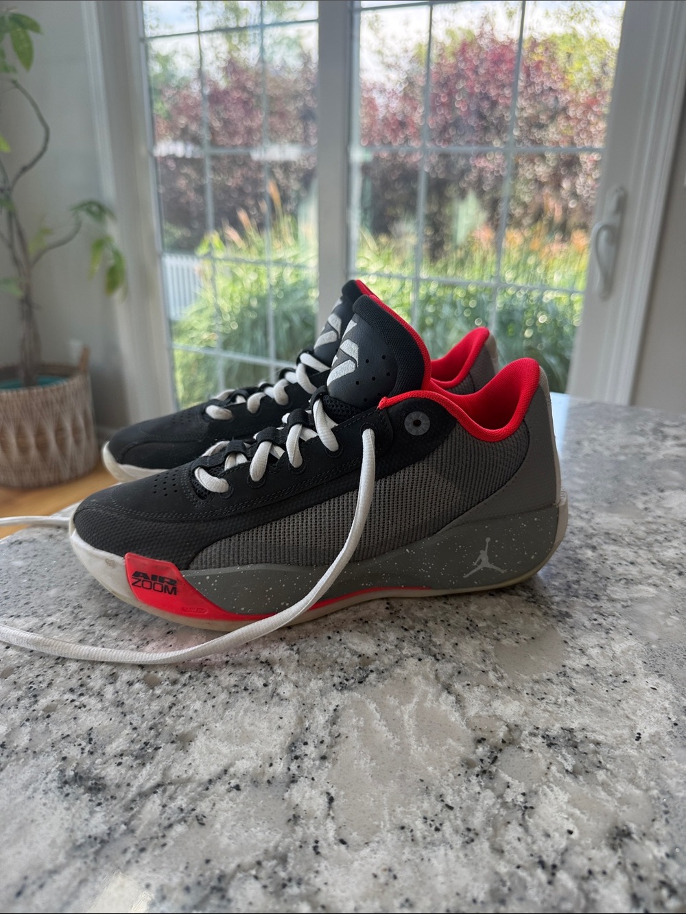 Jordan Kids Black, Gray, and Red/Coral Low-Top Sneakers